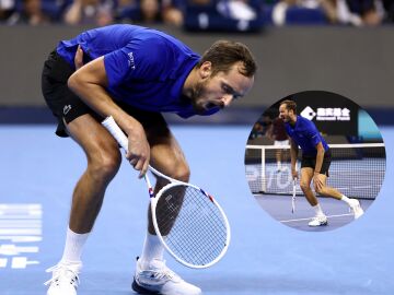 Daniil Medvedev haciendo aspavientos en su partido ante Djokovic