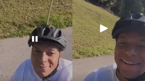 Mbappé montando en bici Mbappé montando en bici