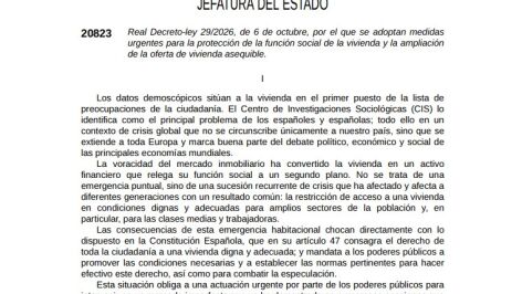 El BOE publica ya los decretos de la vivienda