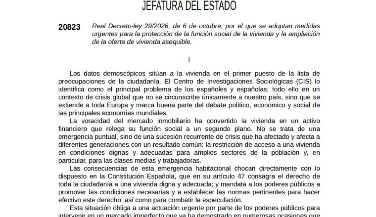 El BOE publica ya los decretos de la vivienda