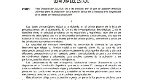 El BOE publica ya los decretos de la vivienda