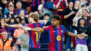 Gordon celebra su gol al Getafe junto a Lamine Yamal Gordon celebra su gol al Getafe junto a Lamine Yamal