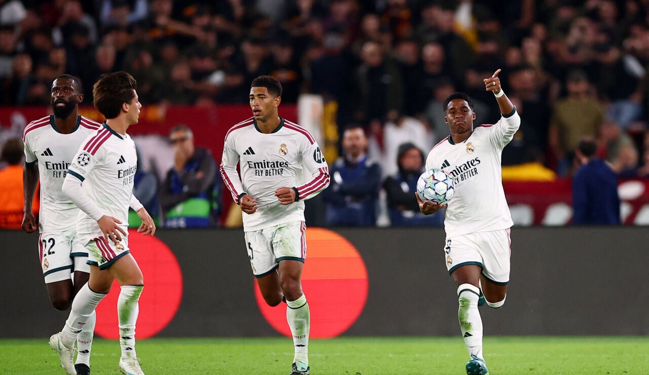 Endrick celebra su gol ante la Roma