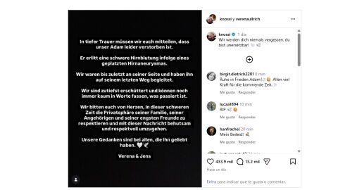 El comunicado de la muerte de Adam Wolke