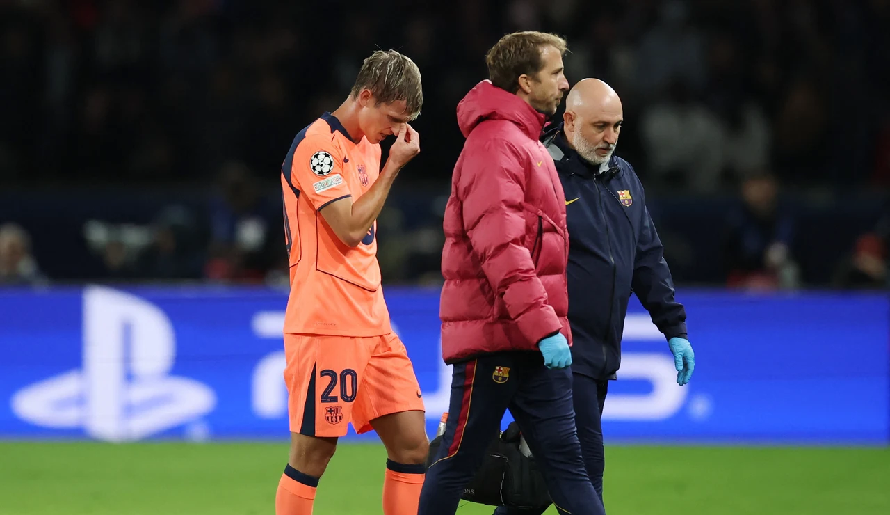Dani Olmo abandona lesionado el césped del Parque de los Príncipes