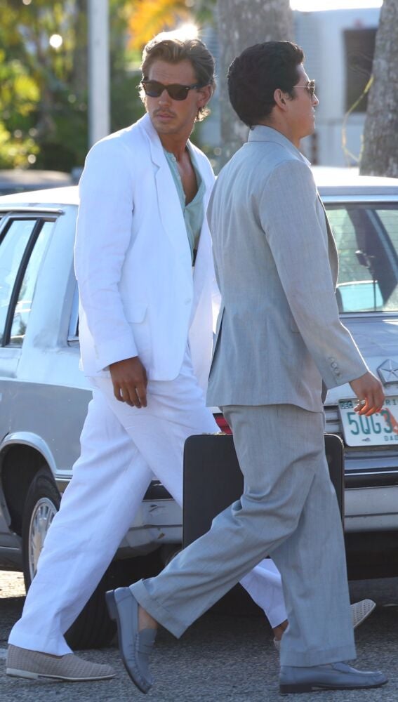 Austin Butler en el rodaje de Miami Vice '85