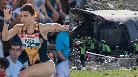 Una fotograf&iacute;a de Julieta Gallego en una competici&oacute;n y otra imagen del accidente en Urda