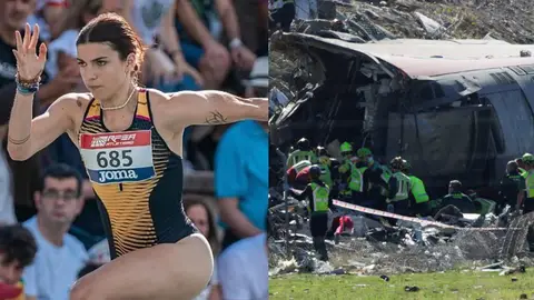 Una fotografía de Julieta Gallego en una competición y otra imagen del accidente en Urda Una fotografía de Julieta Gallego en una competición y otra imagen del accidente en Urda