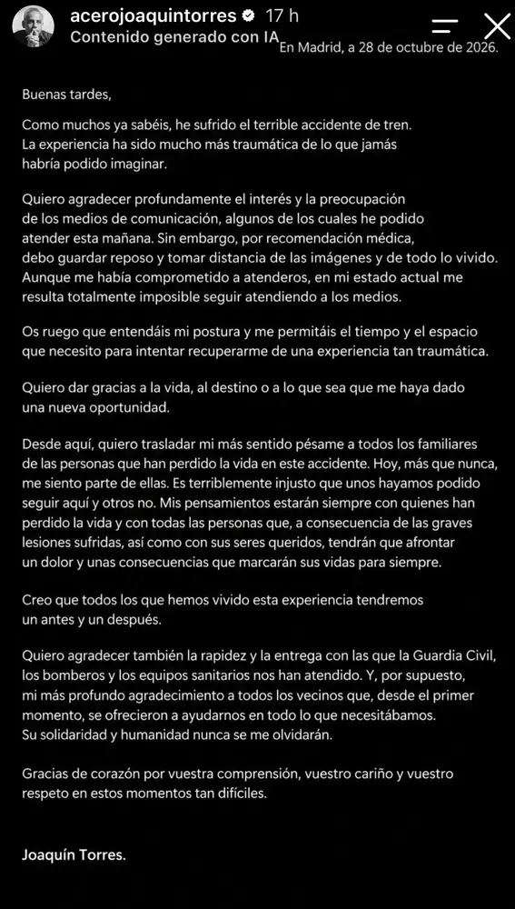 Comunicado Joaquín Torres Comunicado Joaquín Torres
