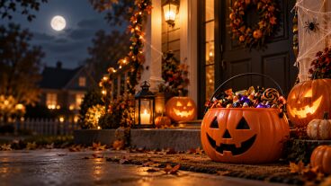Caramelos en una calabaza de Halloween