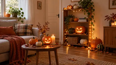 Decoración en una casa con calabazas Decoración en una casa con calabazas